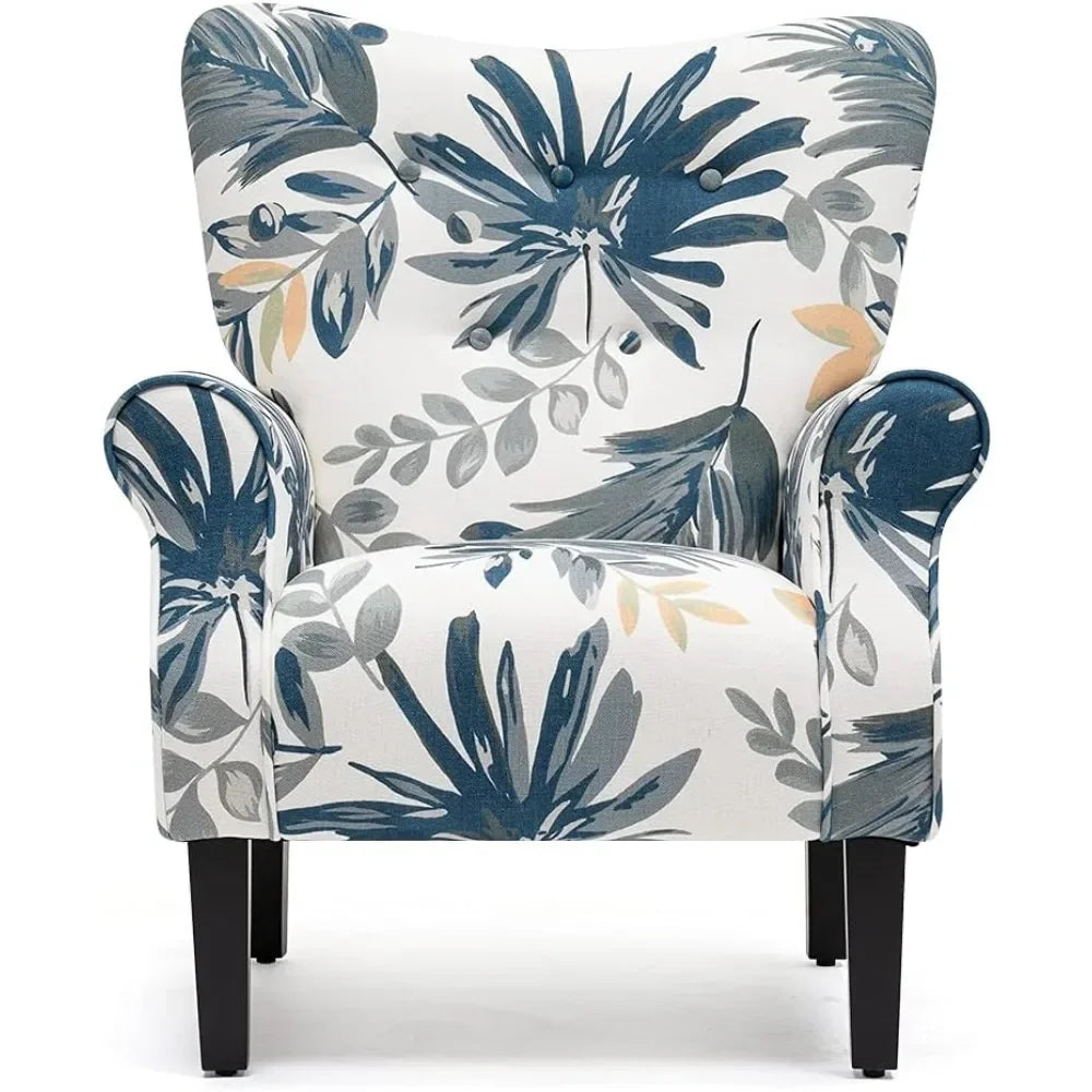 Modern Accent High Back Armchair Upholstered Fabric Living Room Chair