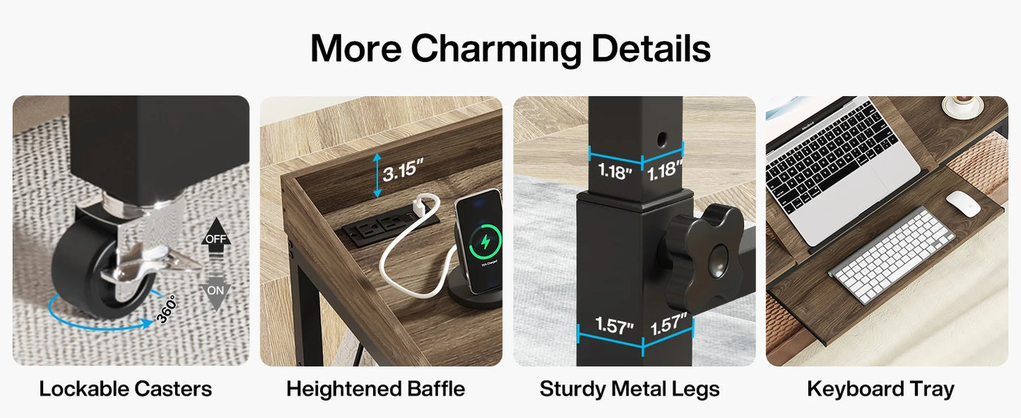 Height Adjustable Overbed Table with Wheels Mobile Laptop Desk Cart