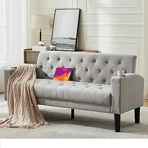 62 Inch Loveseat Sofa with USB Ports and Cupholders Modern Design
