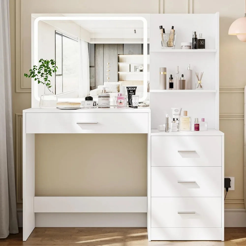 Ljustra Makeup Vanity Table with Lighted Mirror and Storage Drawers