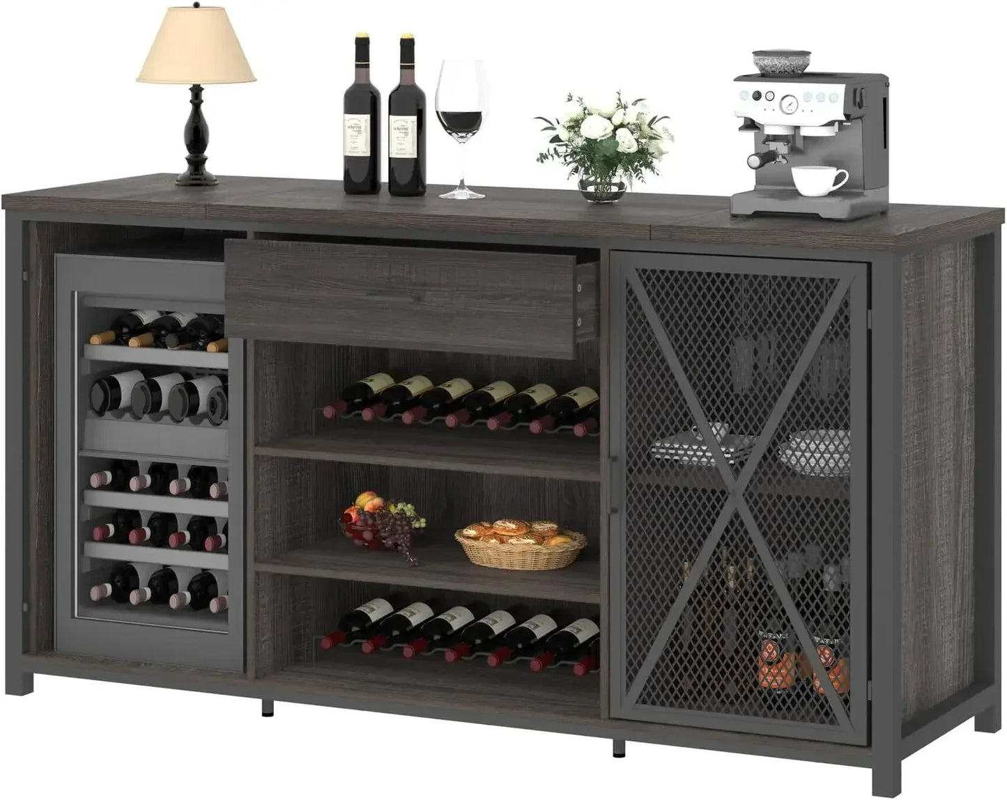 Large Modern Coffee Bar Cabinet with Fridge Space Wine Liquor Rack