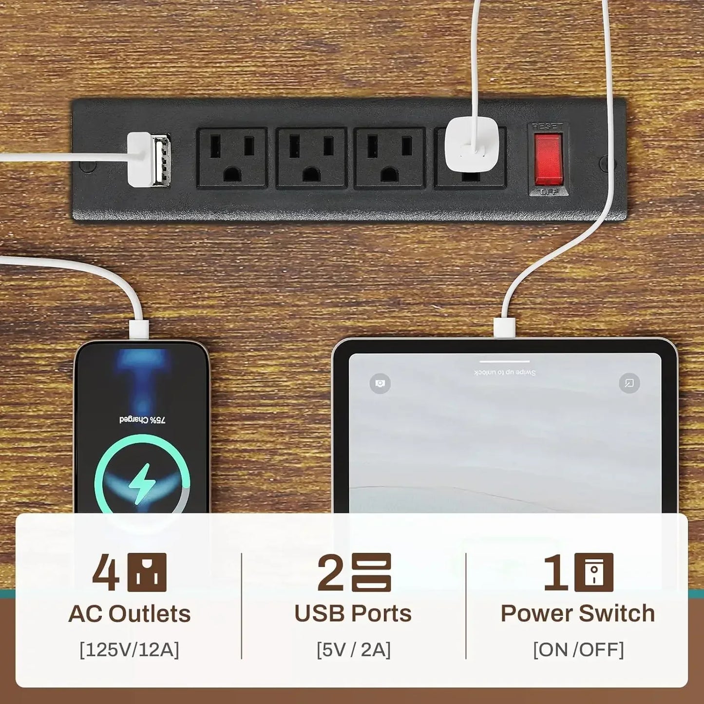 L Shaped Computer Desk with Power Outlet and LED Lights for Home Office