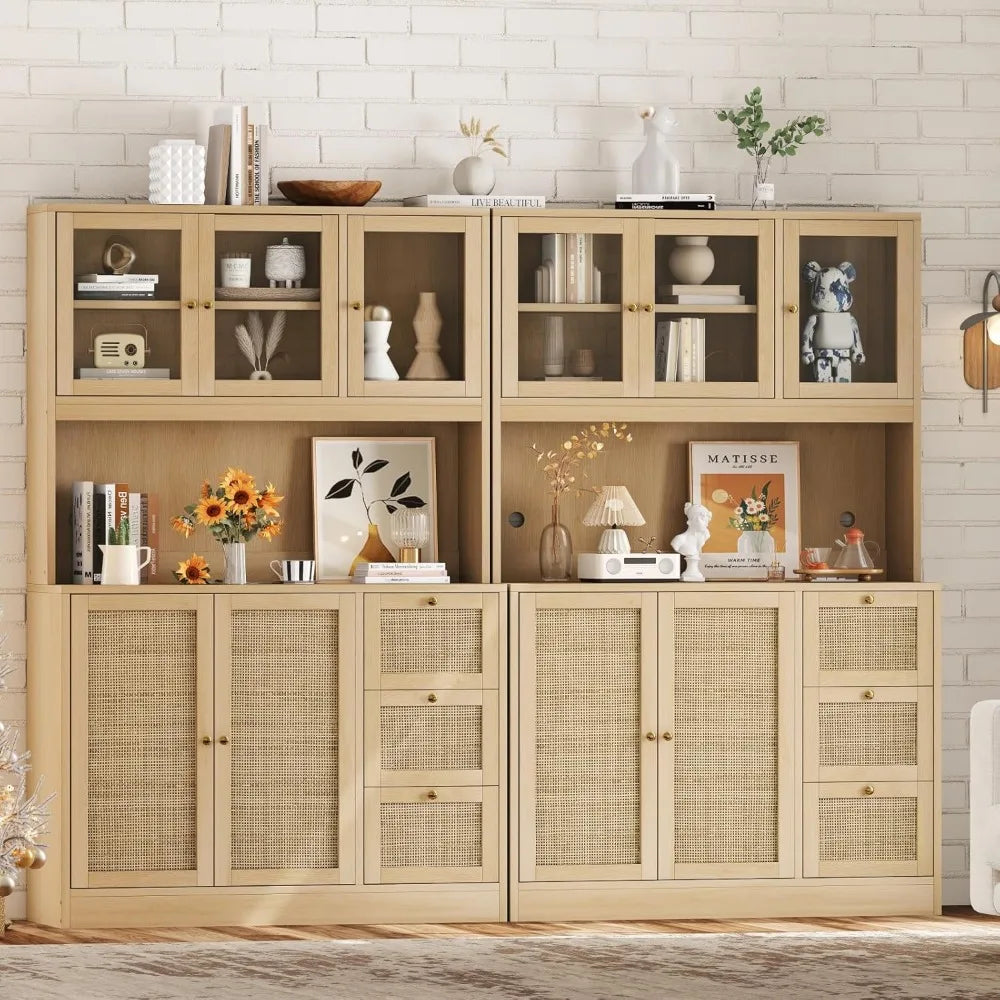 Kitchen Pantry Hutch with Microwave Stand Boho Storage Cabinet