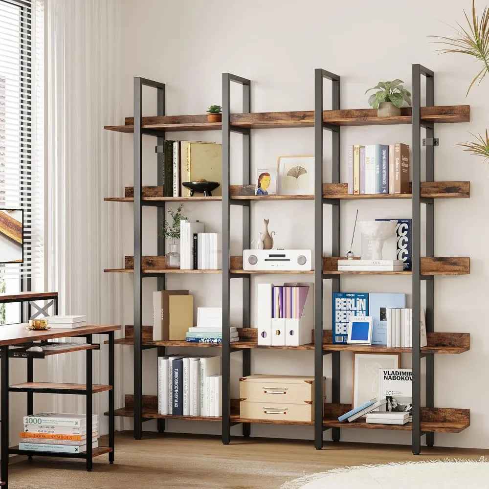 Large Triple Wide 5 Tier Etagere Bookcase for Home Office Decor