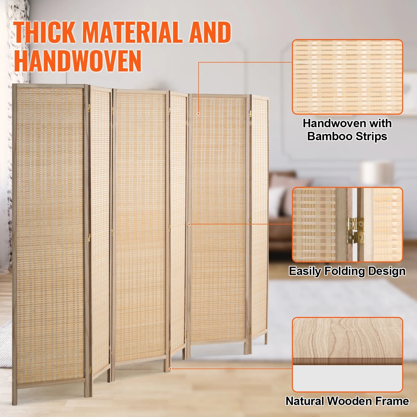 Ljustra 6 Panel Bamboo Room Divider Hand-Woven Folding Privacy Screen