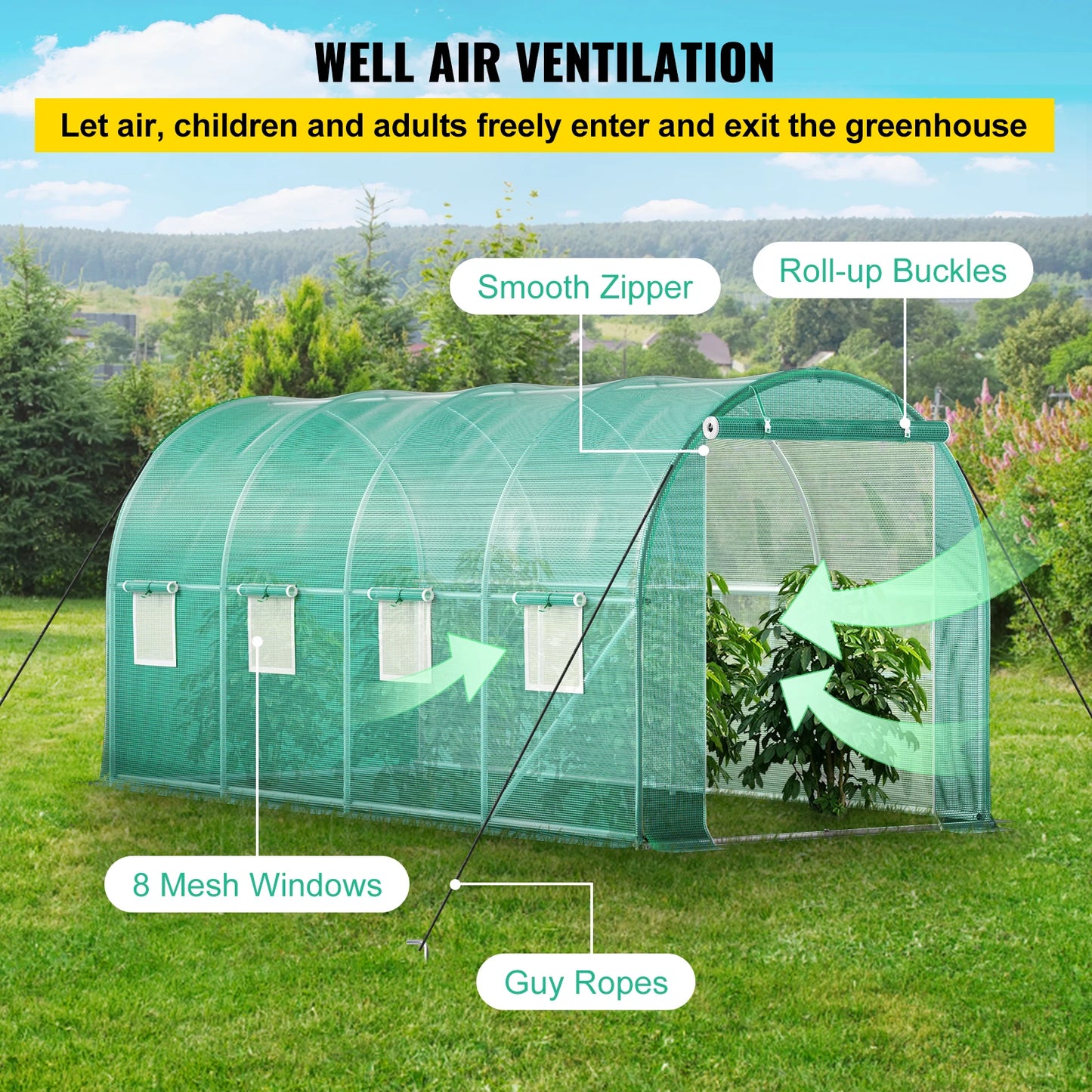 SucceBuy Walk-in Tunnel Greenhouse Galvanized Frame Waterproof Cover