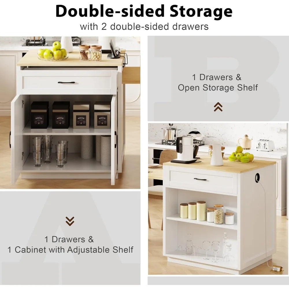 82.7 Inch Kitchen Island with Extendable Dining Table and Storage