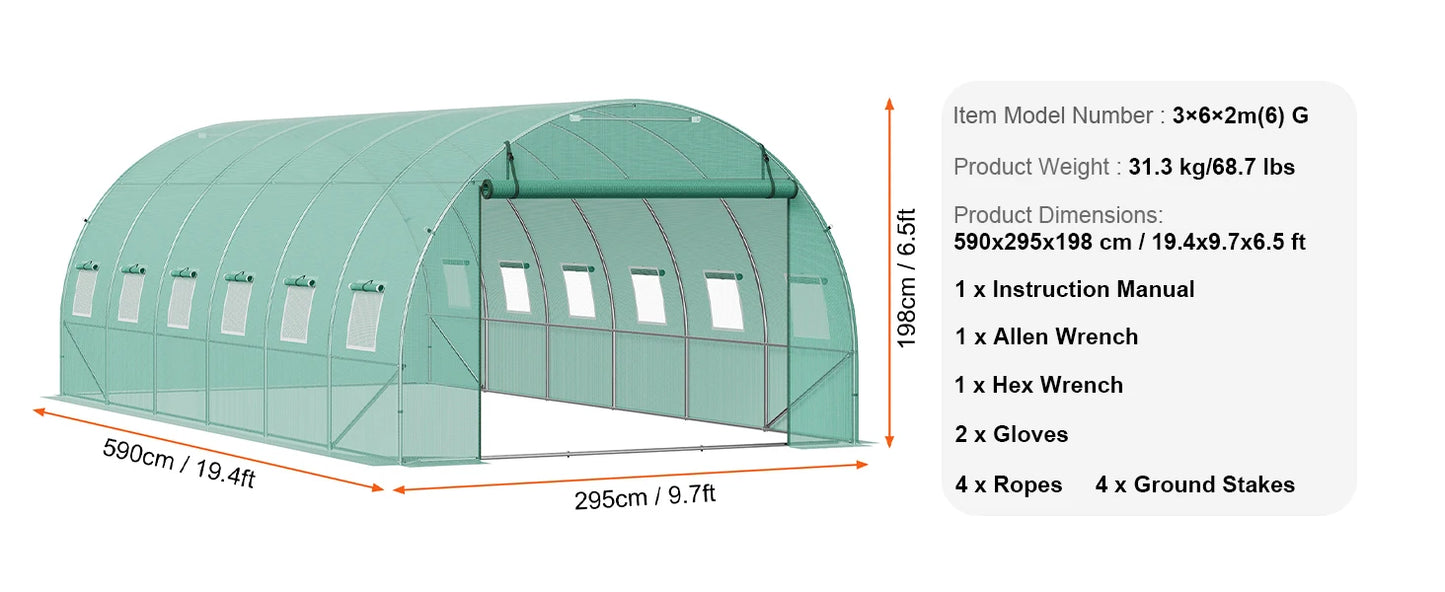 Large Walk-in Tunnel Greenhouse Heavy-Duty PE Cover Steel Frame