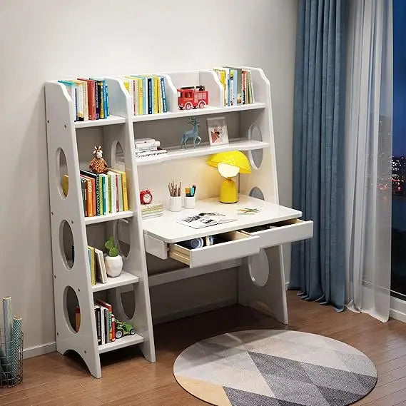 Kids Desk with Bookshelf and Drawers Wooden Student Workstation