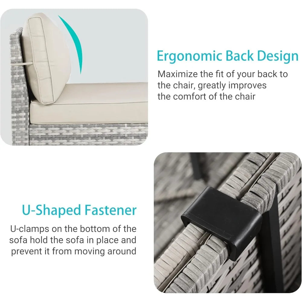 Ljustra 6-Piece Outdoor Patio Wicker Sofa Set with Cushions & Table