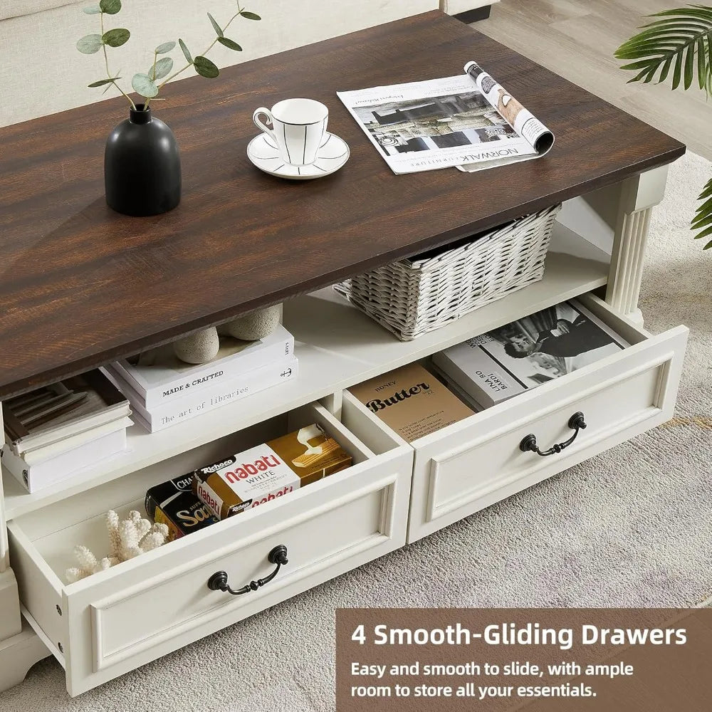 48 Inch Wood Coffee Table Rustic Living Room Center Table with Storage