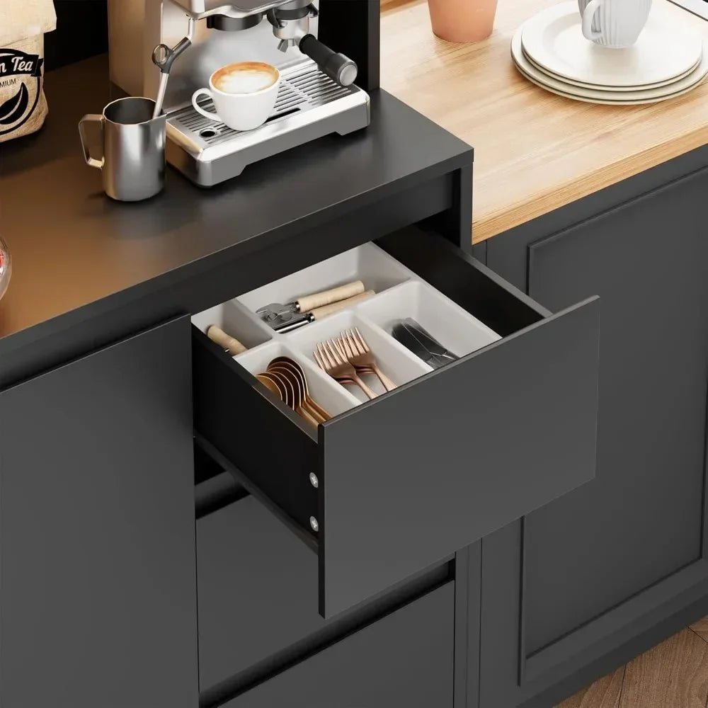 71 Inch Kitchen Pantry Cabinet LED Lights Charging Station Modern Storage