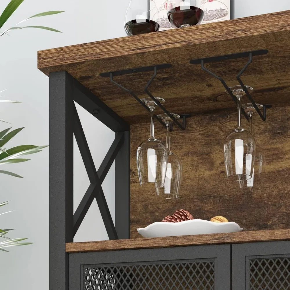 Industrial Coffee Bar Cabinet Farmhouse Wine Storage Sideboard Organizer