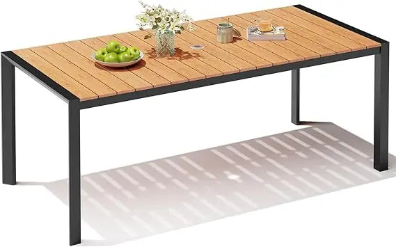 Outdoor Dining Table for 6 Rectangular Aluminum Patio Table with Umbrella Hole