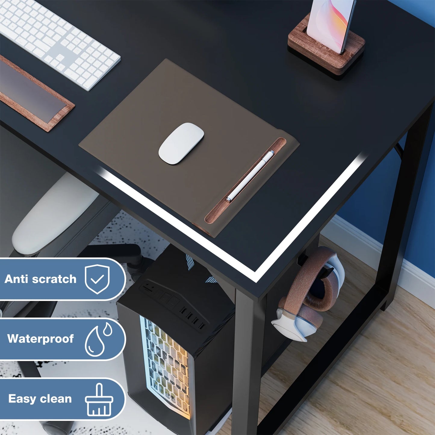 Ljustra Modern Compact Computer Desk with Storage and Headphone Hook