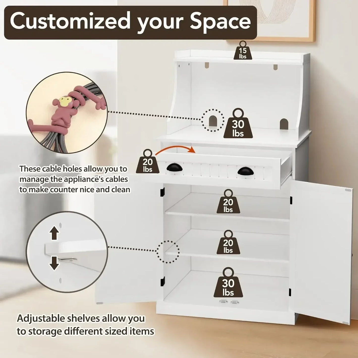 54" Freestanding Kitchen Pantry Storage Cabinet with Adjustable Shelves