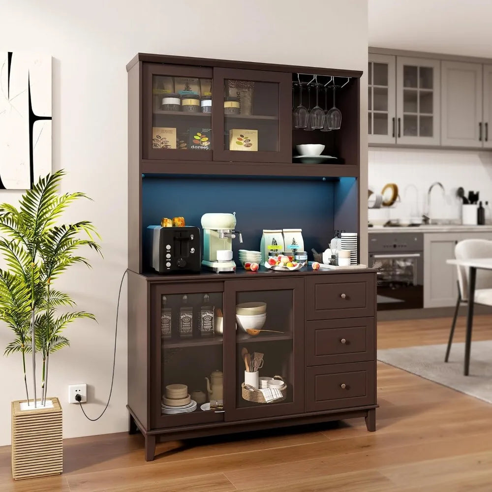 73 Inch Kitchen Pantry Storage Cabinet Buffet Hutch with Power Outlets
