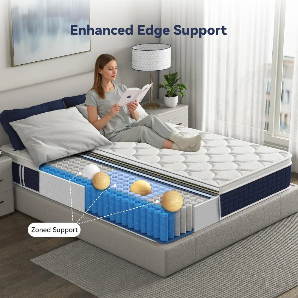 Ljustra 12 Inch Queen Hybrid Mattress Cooling Gel Memory Foam Pocket Spring