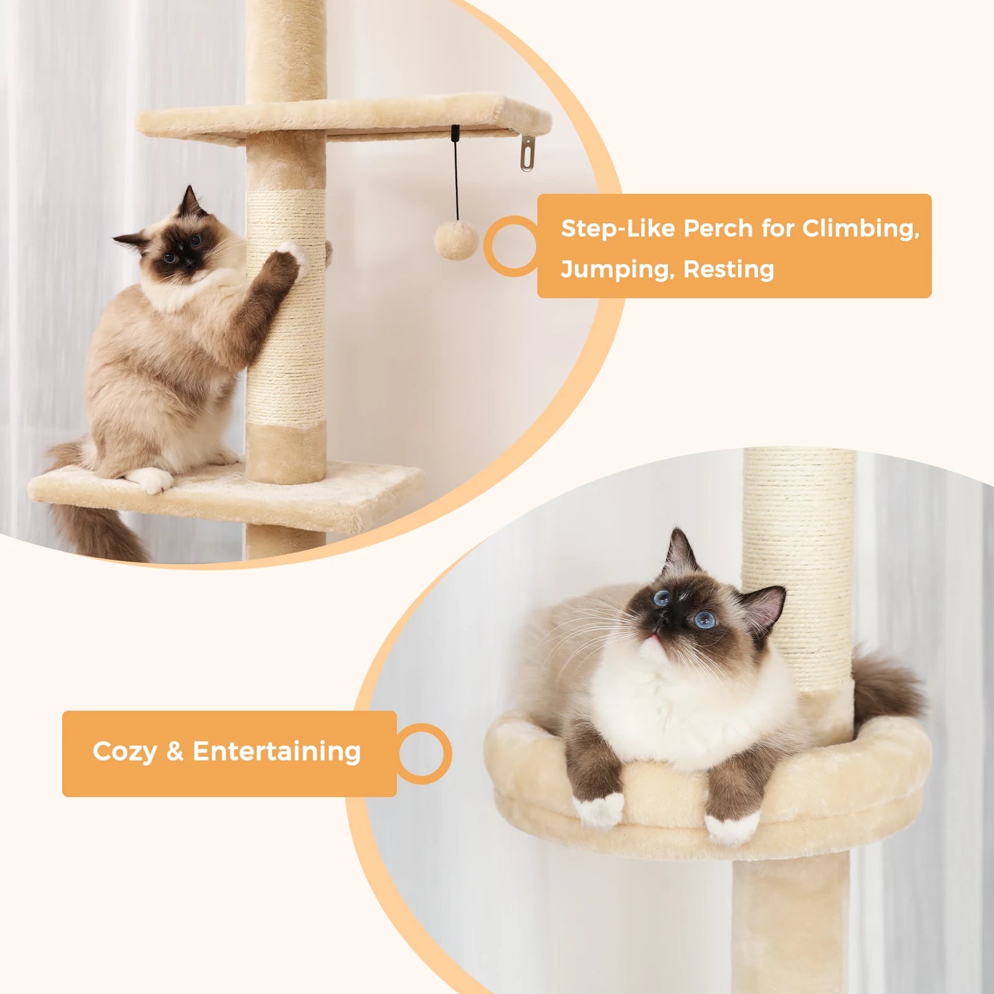 Adjustable Height Cat Tree Indoor Floor to Ceiling Tower Scratching Post