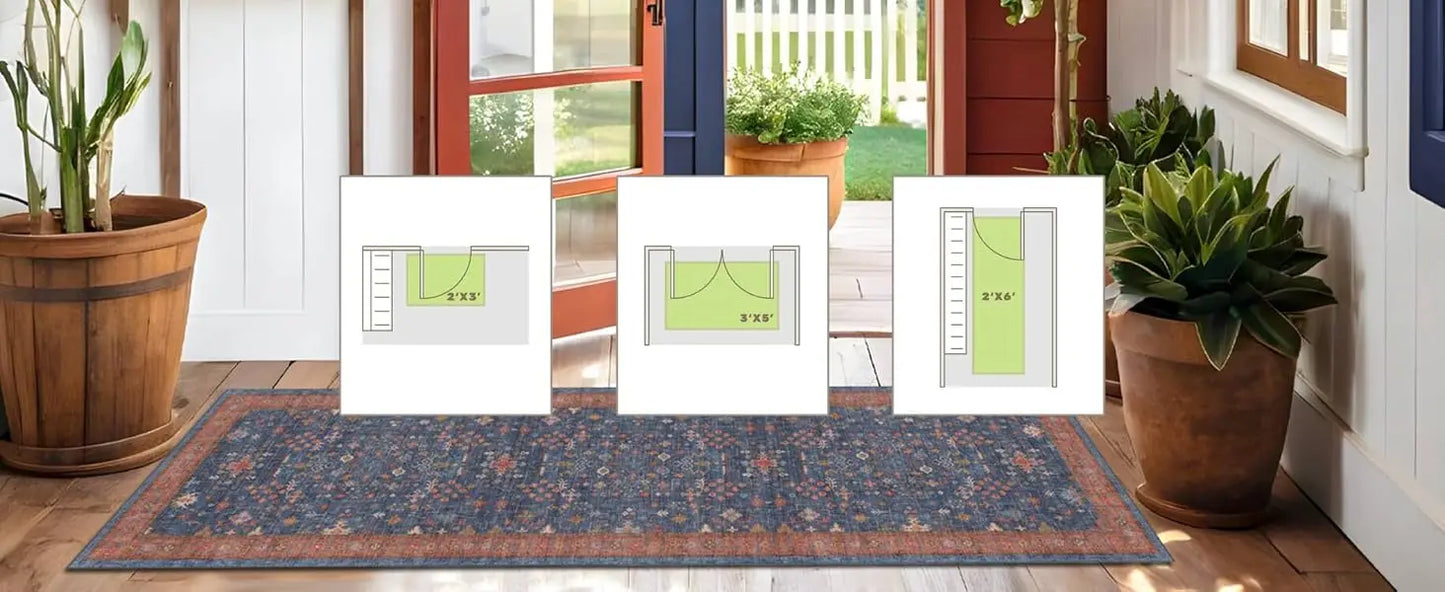 Boho Washable Entry Rug 2x3 Indoor Non Slip Rubber Backing Stain Resistant