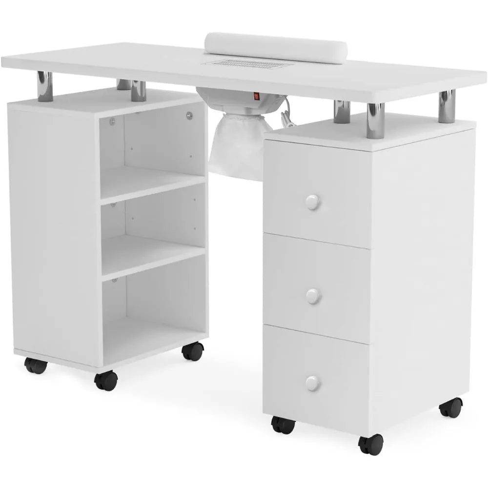 Manicure Table Nail Desk with Electric Downdraft Vent Lockable Wheels