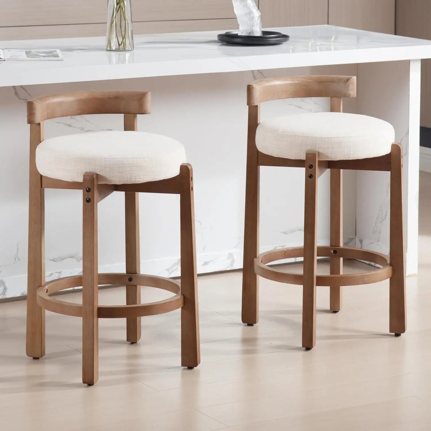 Mid Century Modern Bar Stools Set of 2 Upholstered Kitchen Stools