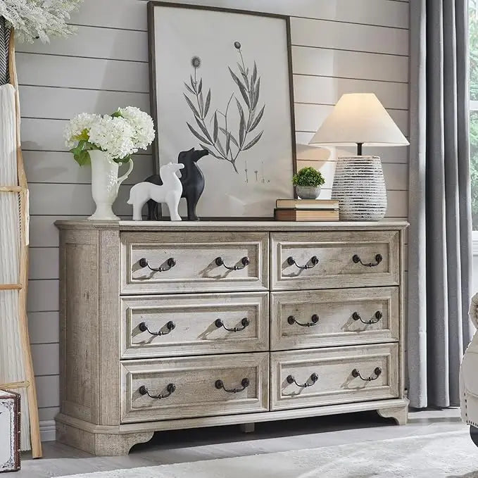 Farmhouse 6 Drawer Dresser Rustic Chest Storage Organizer for Bedroom