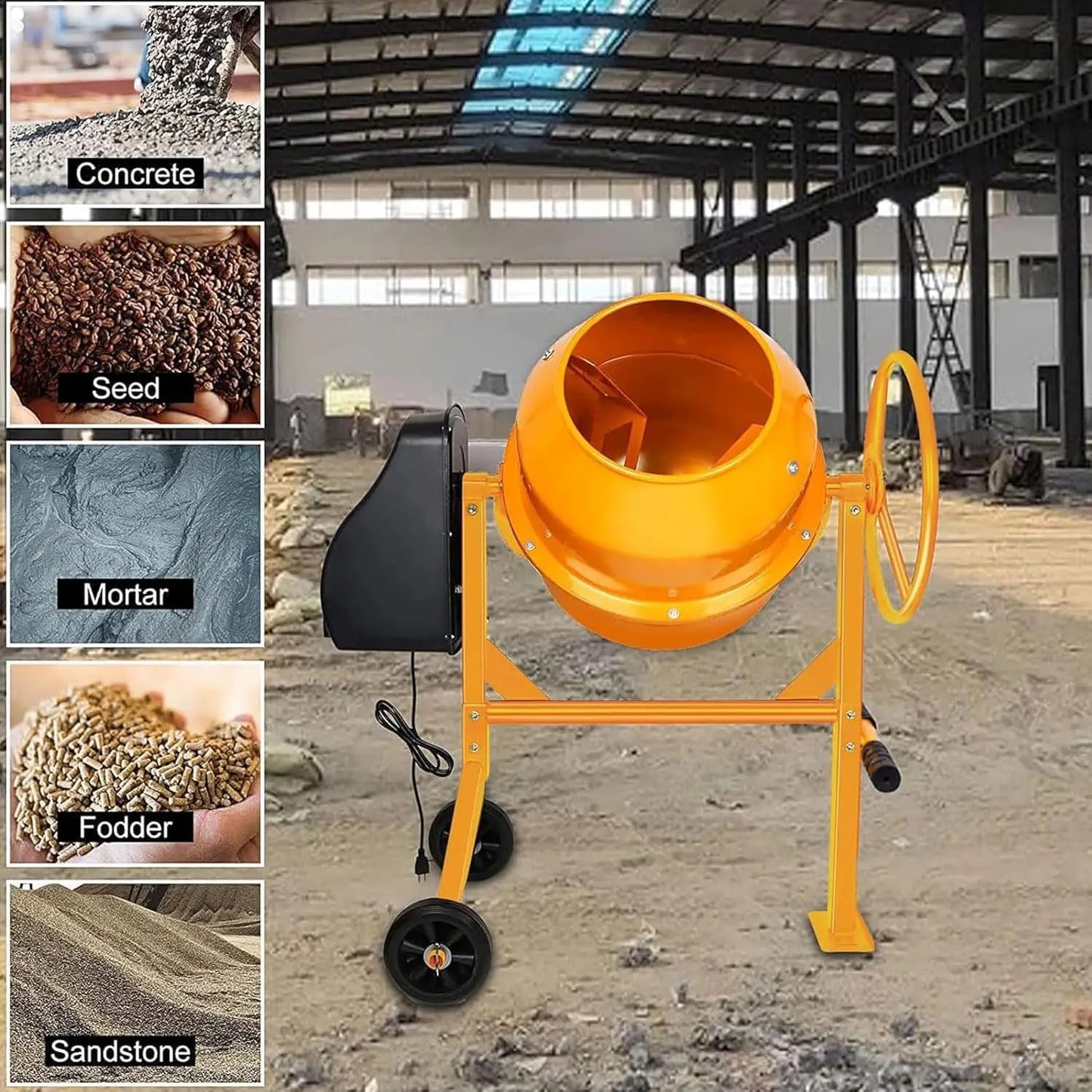 Electric Cement Mixer 4.2 Cu Ft Heavy Duty Portable Concrete Mixer