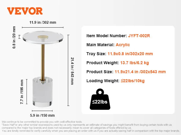 Ljustra Acrylic End Table C-Shaped Minimalist Clear Side Table for Living Room