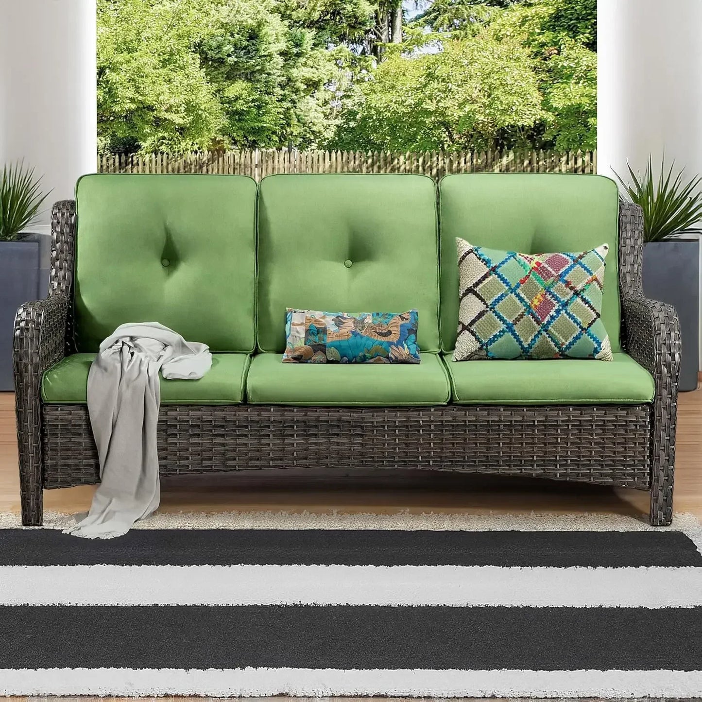 Ljustra Outdoor Wicker Patio Sofa 3-Seat with Comfortable Cushions