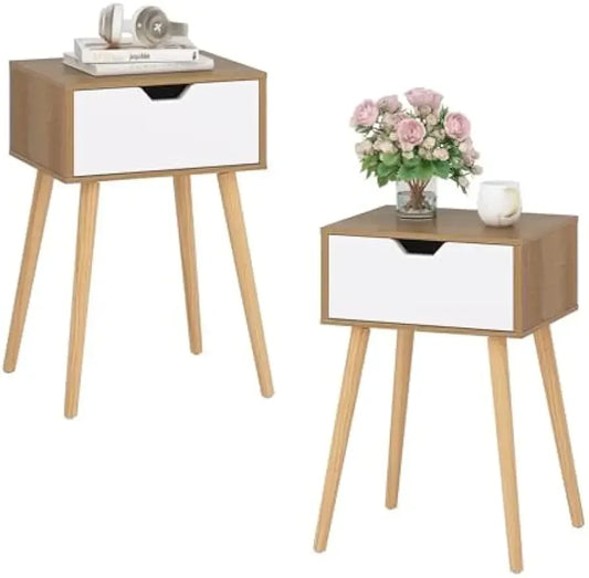 Modern Wood Nightstand Set of 2 Bedside Table with Drawer for Bedroom
