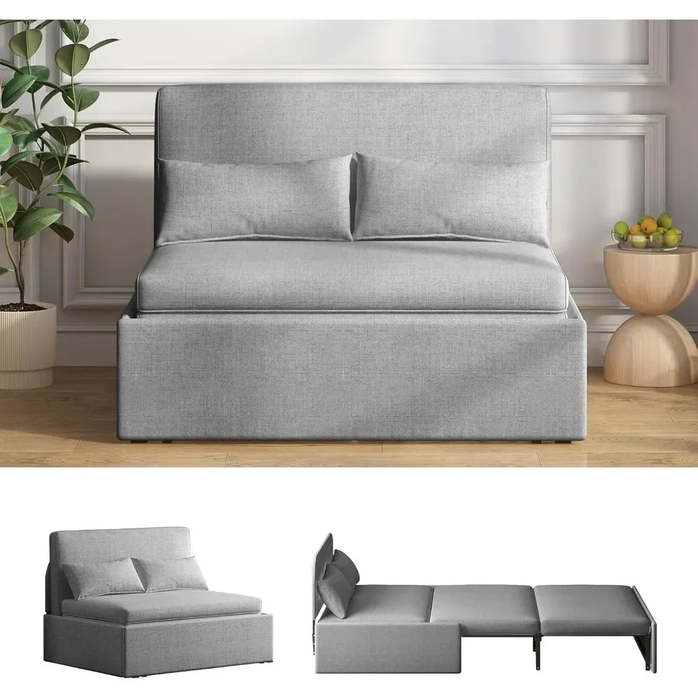 Ljustra Modern Pull Out Sofa Bed Convertible Sleeper Linen Couch
