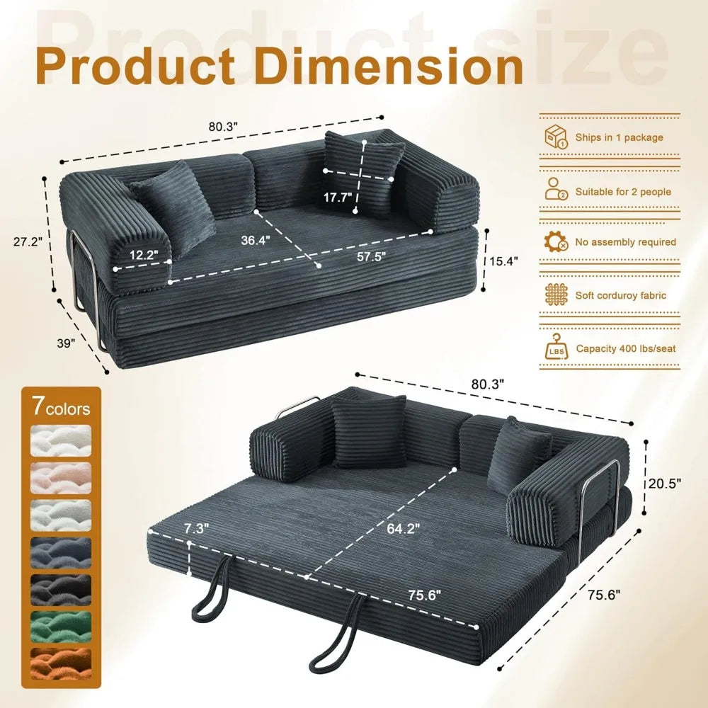 Ljustra 4-in-1 Sofa Bed Boneless Couch Oversized Corduroy Sleeper Sofa