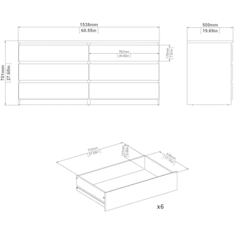 6 Drawer Double Dresser Contemporary Handle-free Bedroom Furniture