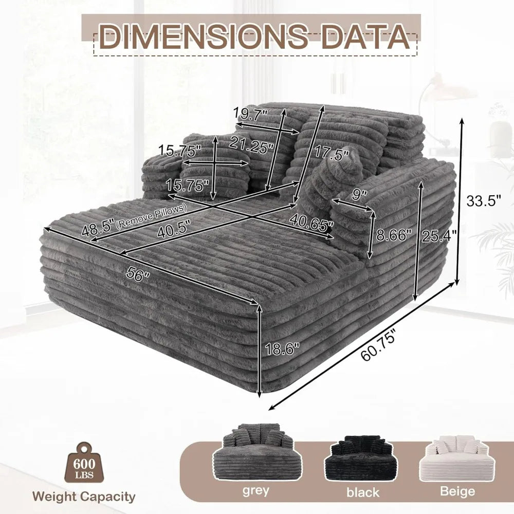 Ljustra 56" Oversized Chaise Lounge Chair Plush Faux Fur Sofa Bed