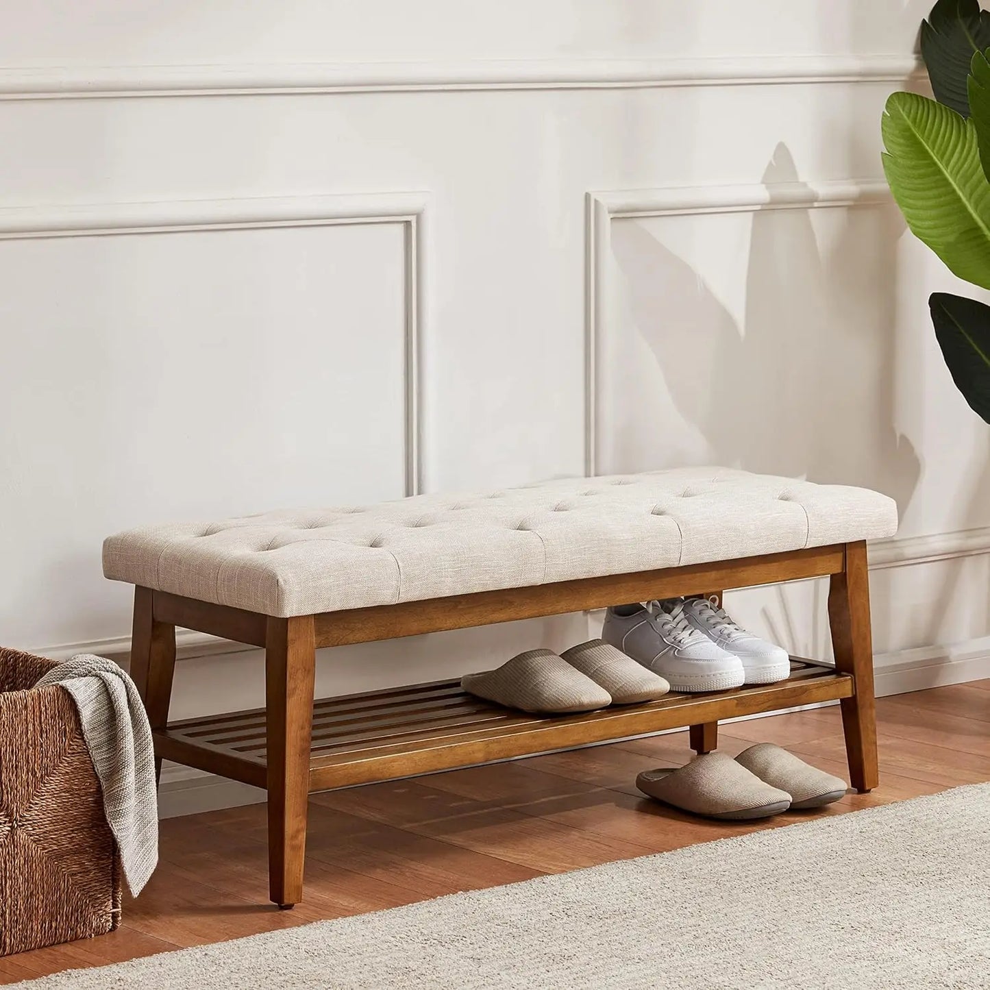 Entryway Shoe Bench Upholstered Ottoman Modern Living Room Storage