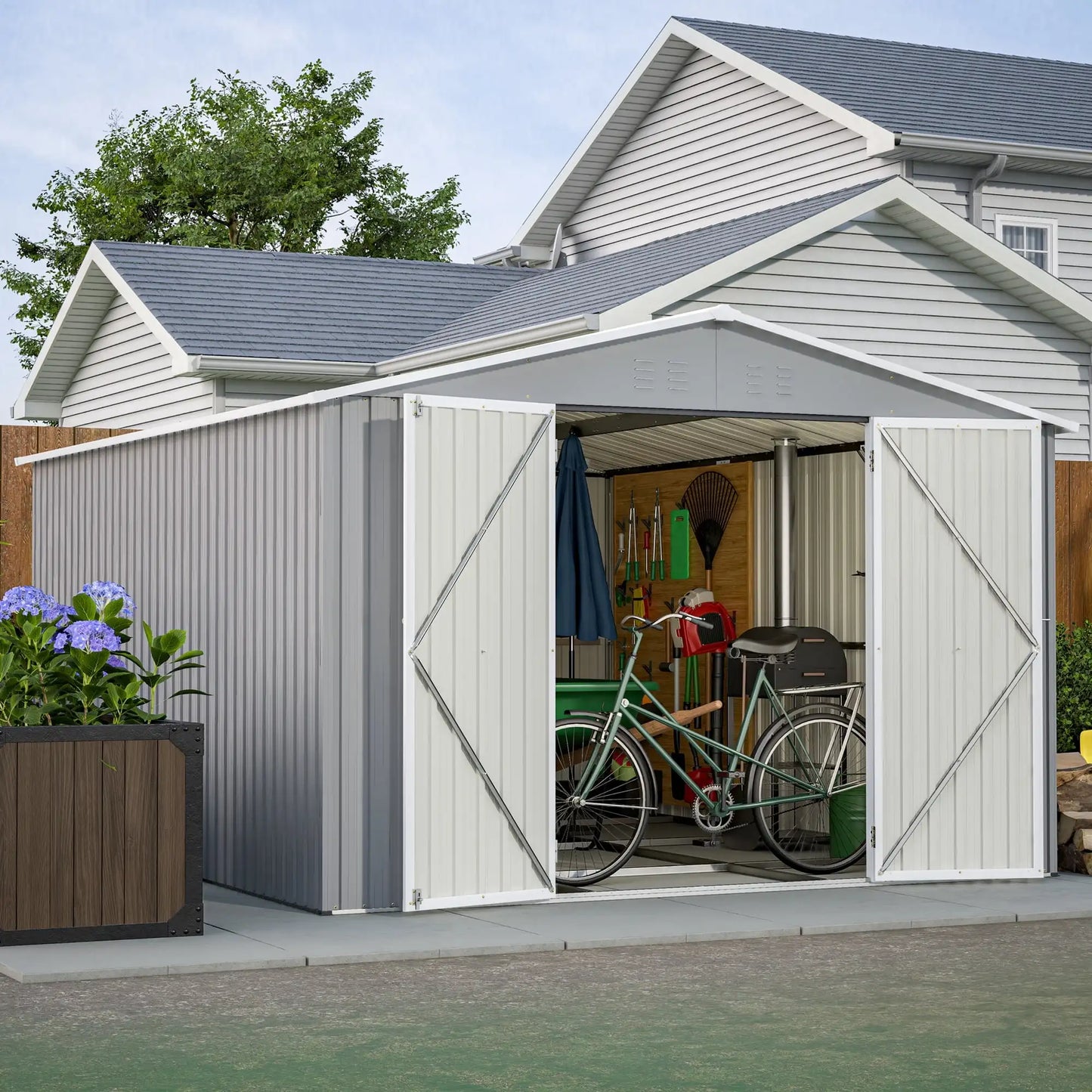 Ljustra 10x12 FT Metal Utility Tool Shed Garden Storage Waterproof