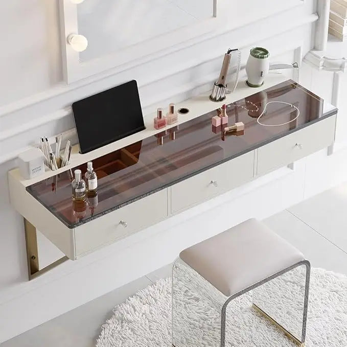 Floating Makeup Vanity Wall Mounted Tempered Glass Modern Design