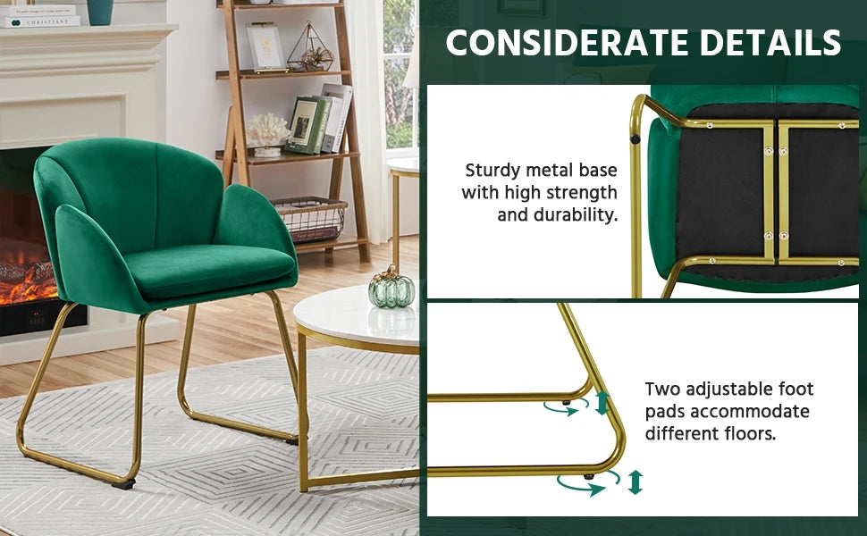 Modern Flower Velvet Vanity Chair with Golden Metal Legs for Home