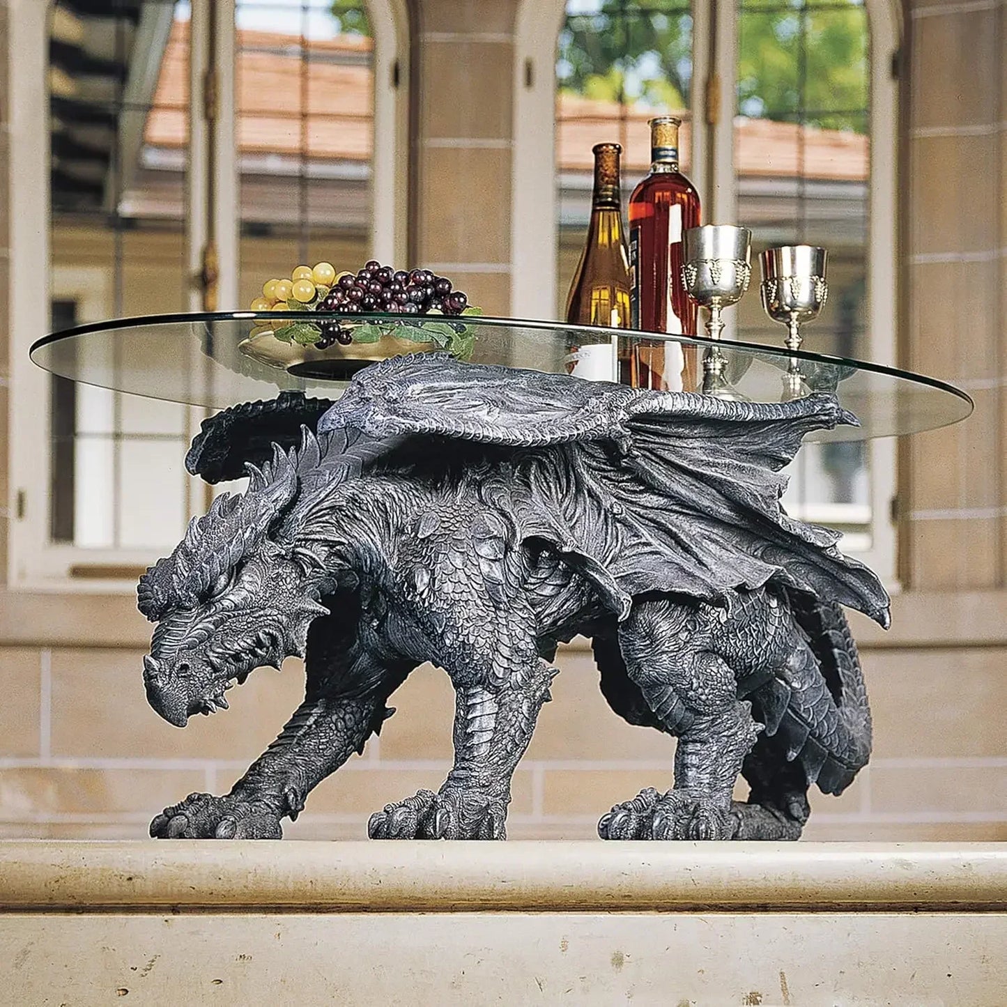 Warwickshire Dragon Gothic Coffee Table Polyresin Glass 39 Inch