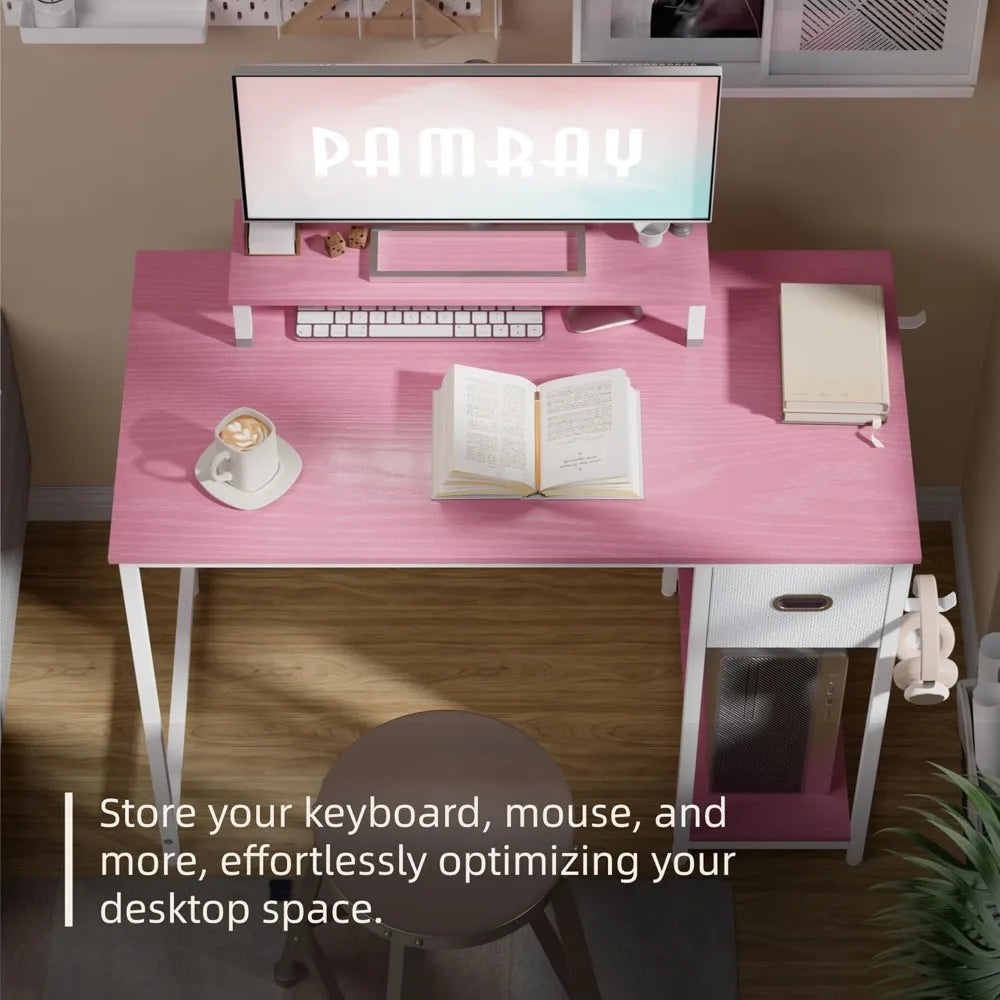 39 Inch Computer Desk with Monitor Stand Small Home Office Desk Storage