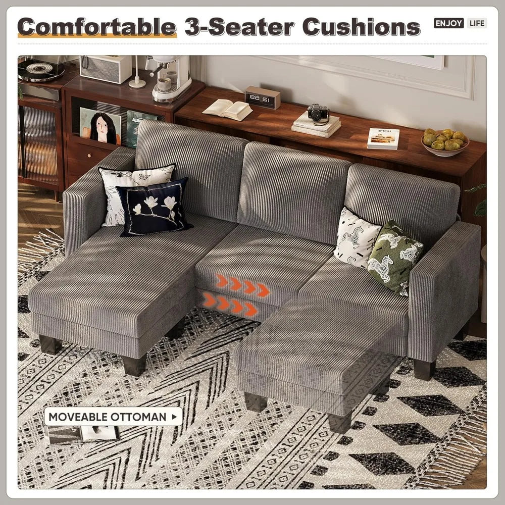 Ljustra Convertible Sectional Sofa Couch 3 Seat L-Shaped with Chaise