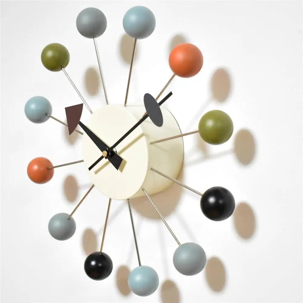 Wood Ball Wall Clock Modern Quartz Silent Decorative 13 Inch Home Office