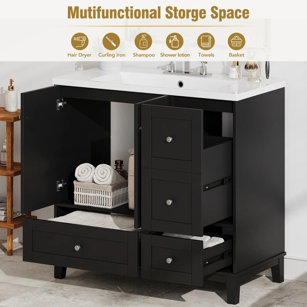 36 Inch Modern Bathroom Vanity with USB Charging and Ample Storage