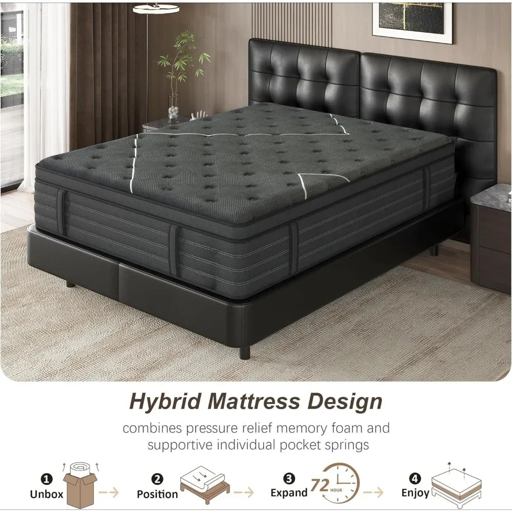 14 Inch Extra Firm Mattress Hybrid Memory Foam Back Pain Relief