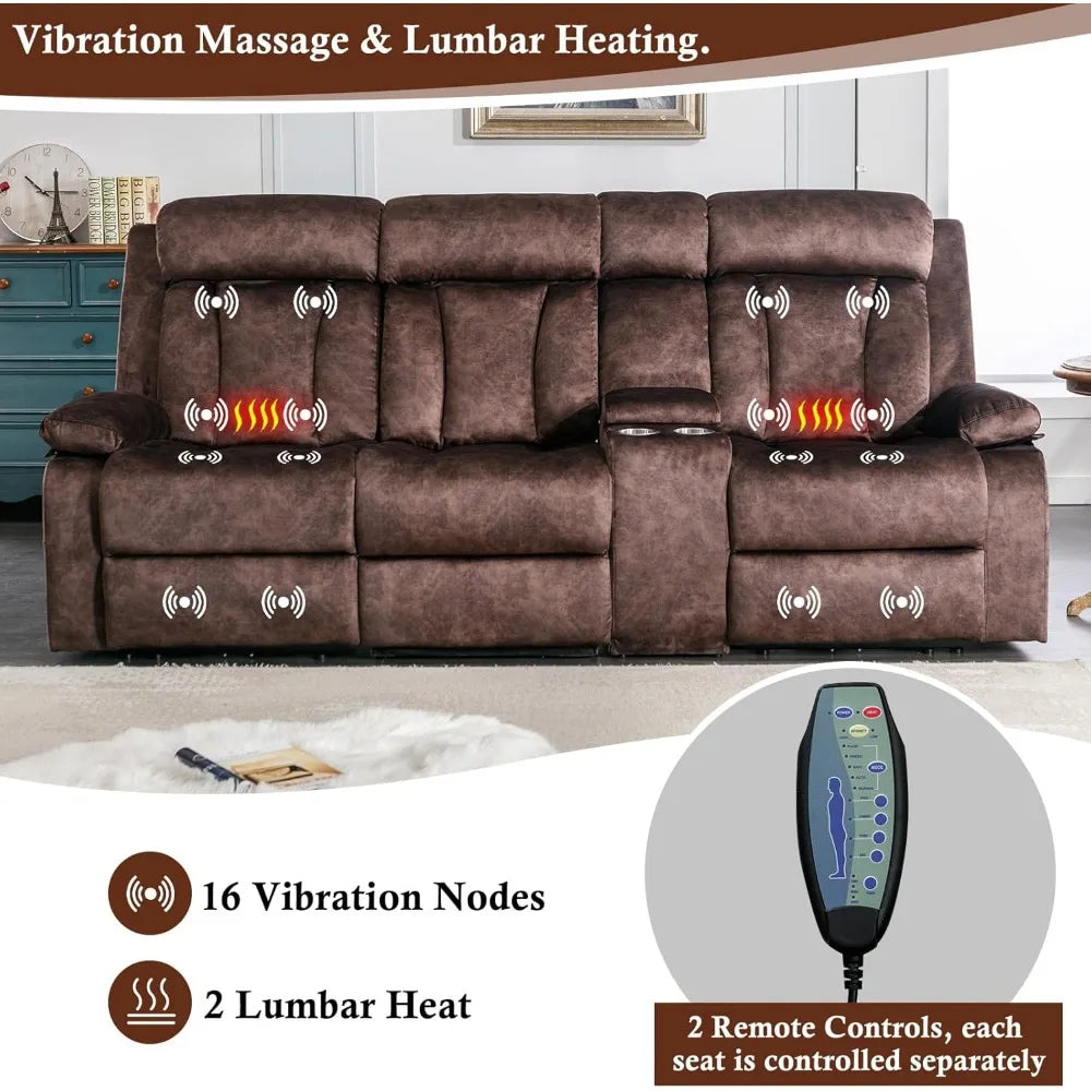 Ljustra 3 Seat Reclining Sofa with Massage Heat Cup Holders USB Ports