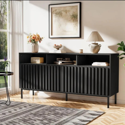 Mid Century Modern Sideboard Buffet Cabinet Storage 61.4 Inch Fluted