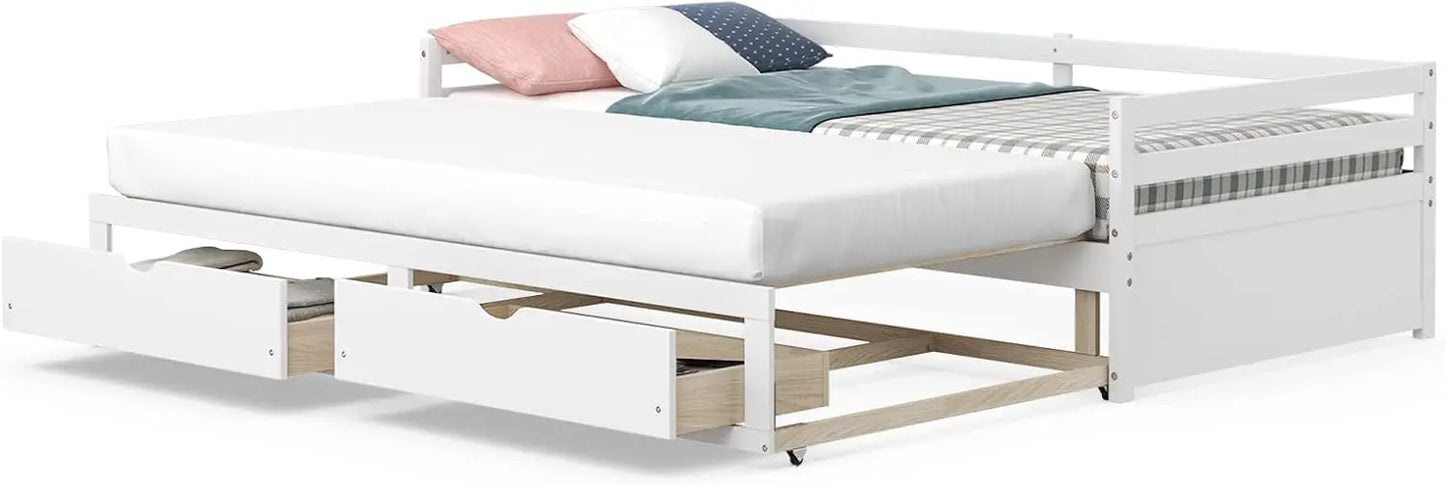 Twin to King Daybed with Trundle and Storage Drawers Modern Sofa Bed