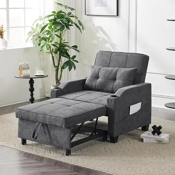 Sleeper Chair Convertible Sofa Bed with USB Ports Adjustable 3-in-1