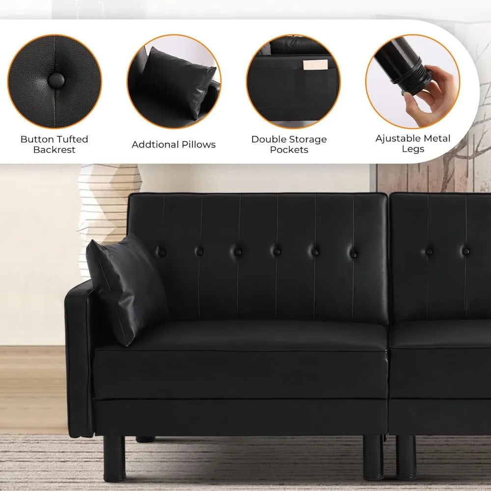 3-in-1 Convertible Futon Sofa Bed Adjustable Backrest Modern Design
